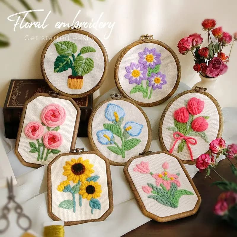 Rose Sunflowers 3D Embroidery Punch Needle Kit Adults Beginners Magic Needle For Embroidery Kit Knitting And Crochet Supplies
