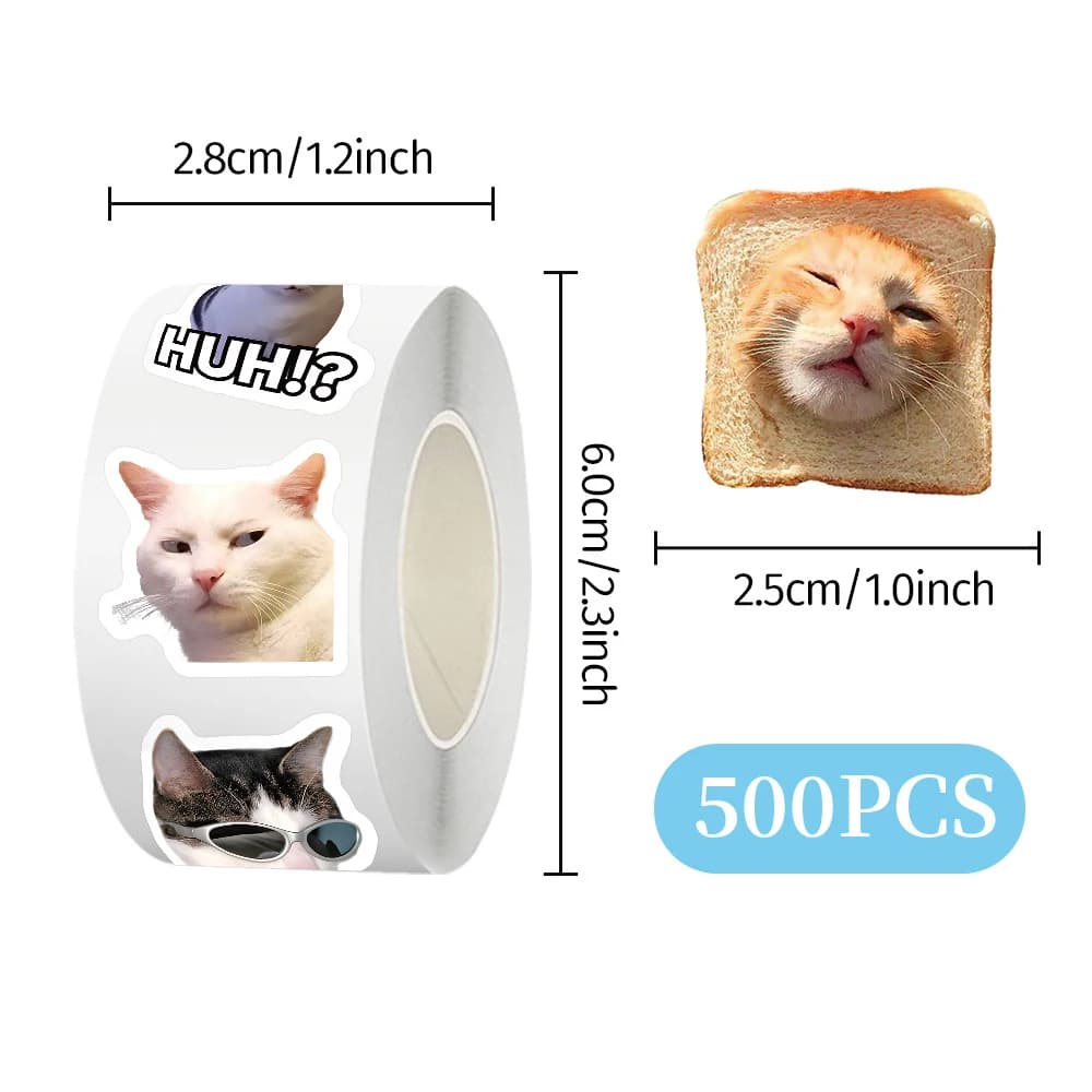 500 pz/rotolo Carino Divertente Gatto Meme Adesivi Etichette di Tenuta Decalcomanie Cancelleria Notebook Telefono Kawaii Animali Del Fumetto Gattino Adesivo