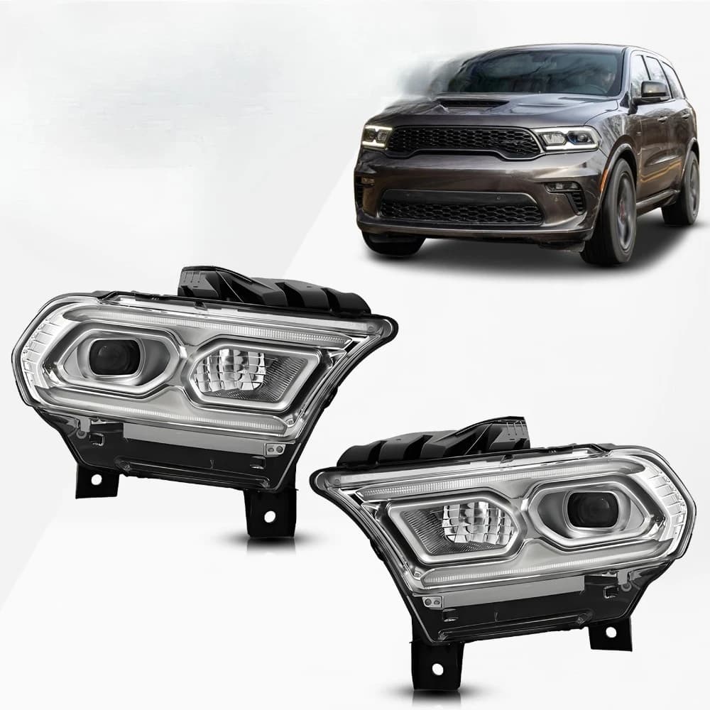Fari LED Completi Cromati per Dodge Durango 2021-2025 Senza AFS, Coppia Sinistra+Destra
