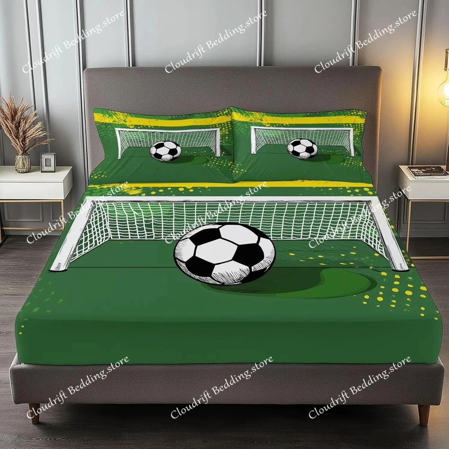 Elasticized Angles Bed Linens for Kids Football Theme, Microfiber Bed Linen Set with Motive Children's Football, Complete Set with Federa
