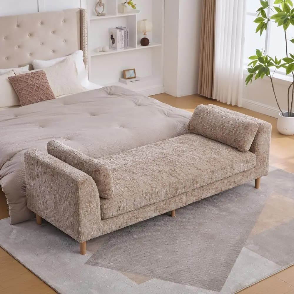 Panca Imbottita in Ciniglia Larga con Braccioli e 2 Cuscini, Ideale per Divani Letto, Soggiorni, Camere da Letto e Stanze per Ospiti