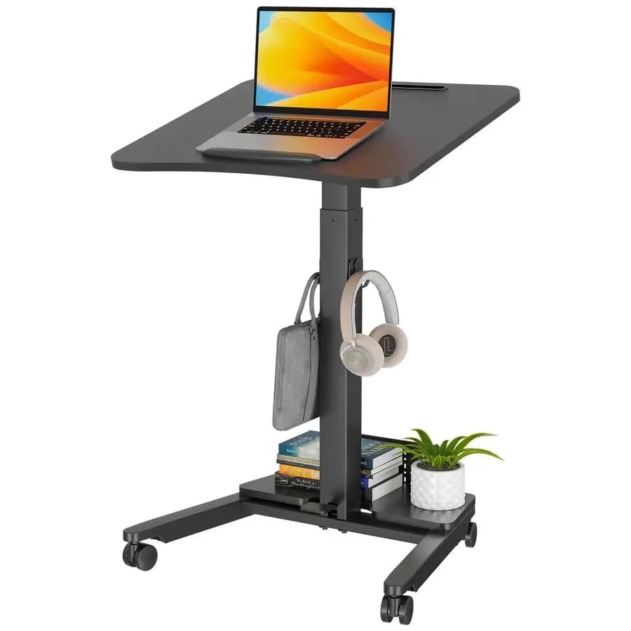 Scrivania in piedi con rotelle, desktop inclinabile, pedale regolabile in altezza, piccola postazione di lavoro per computer portatile mobile per Teac