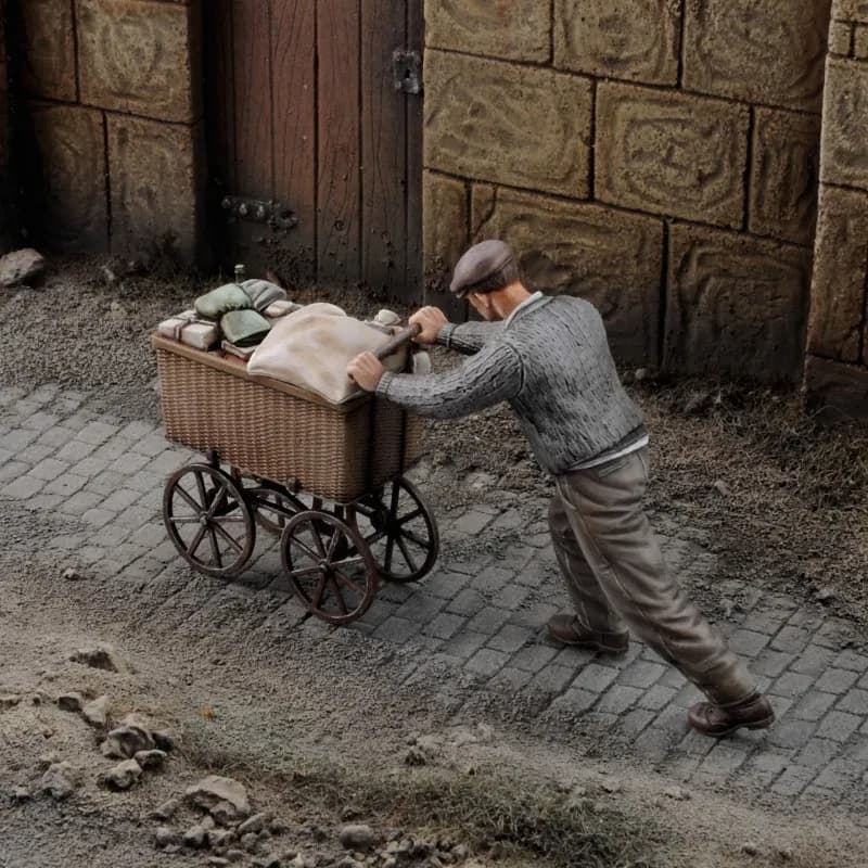 Kit modello di figura in resina pressofusa in scala 1/35 Modellazione di rifugiati europei Civili e il suo bagaglio Diorama giocattolo smontato non verniciato