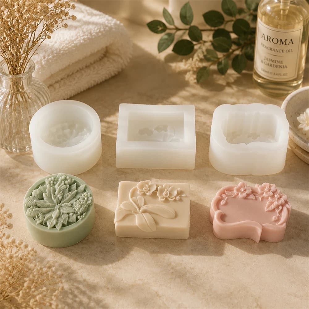Flower Silicone Soap Mold Luxury Floral Embossed Soap Making Mold DIY Botanical Craft Mold For Handmade Soap Candle Resin Art