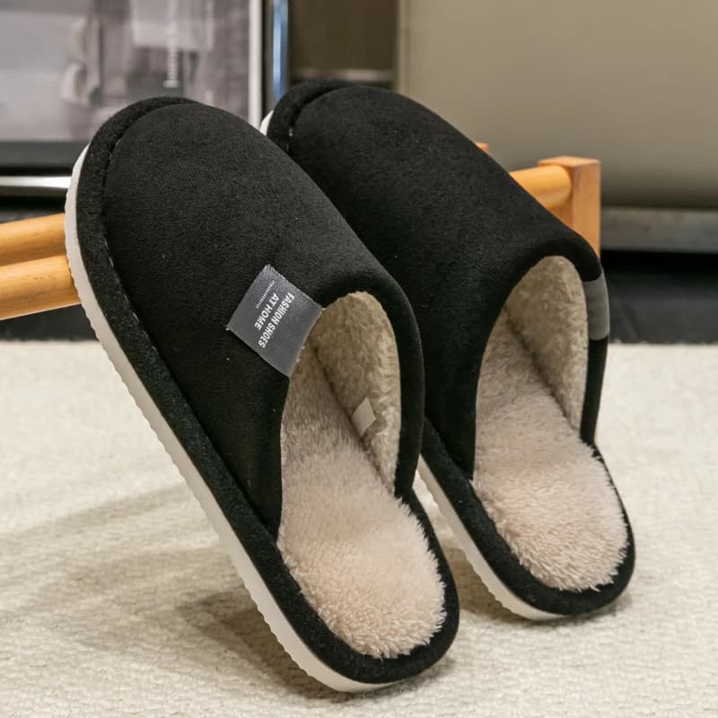 Men's Indoor Slippers for Home Autumn and Winter Floor for Guest House Lightweight and Silent Couple Shoes in Non-slip Suede Fabric