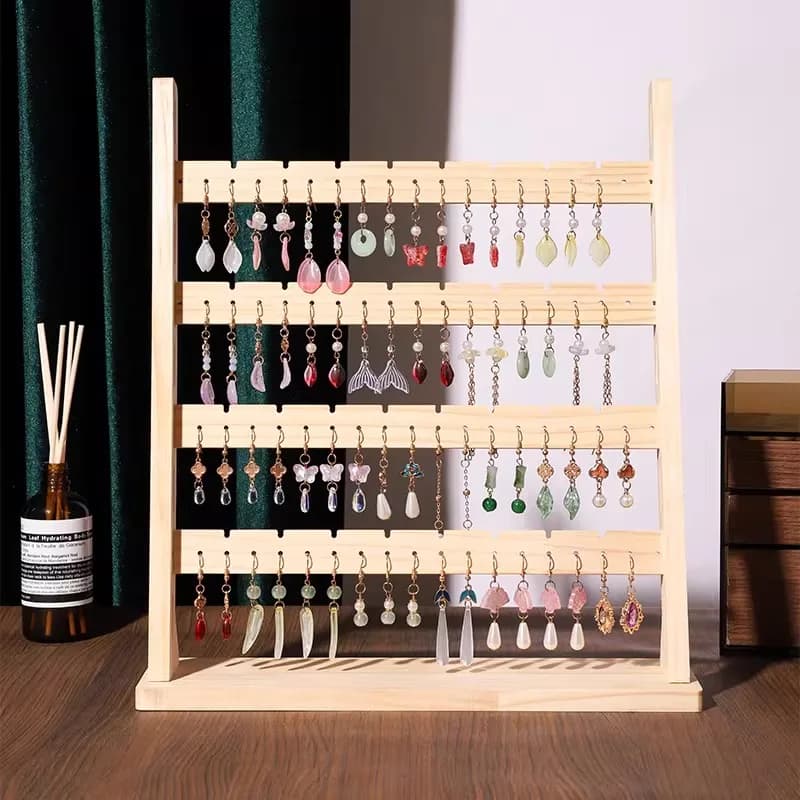4 Level Wooden Earrings Display, Organizer Holder, Detachable Earrings, Jewelry Display, Jewelry Tower for Store Long Button Earrings