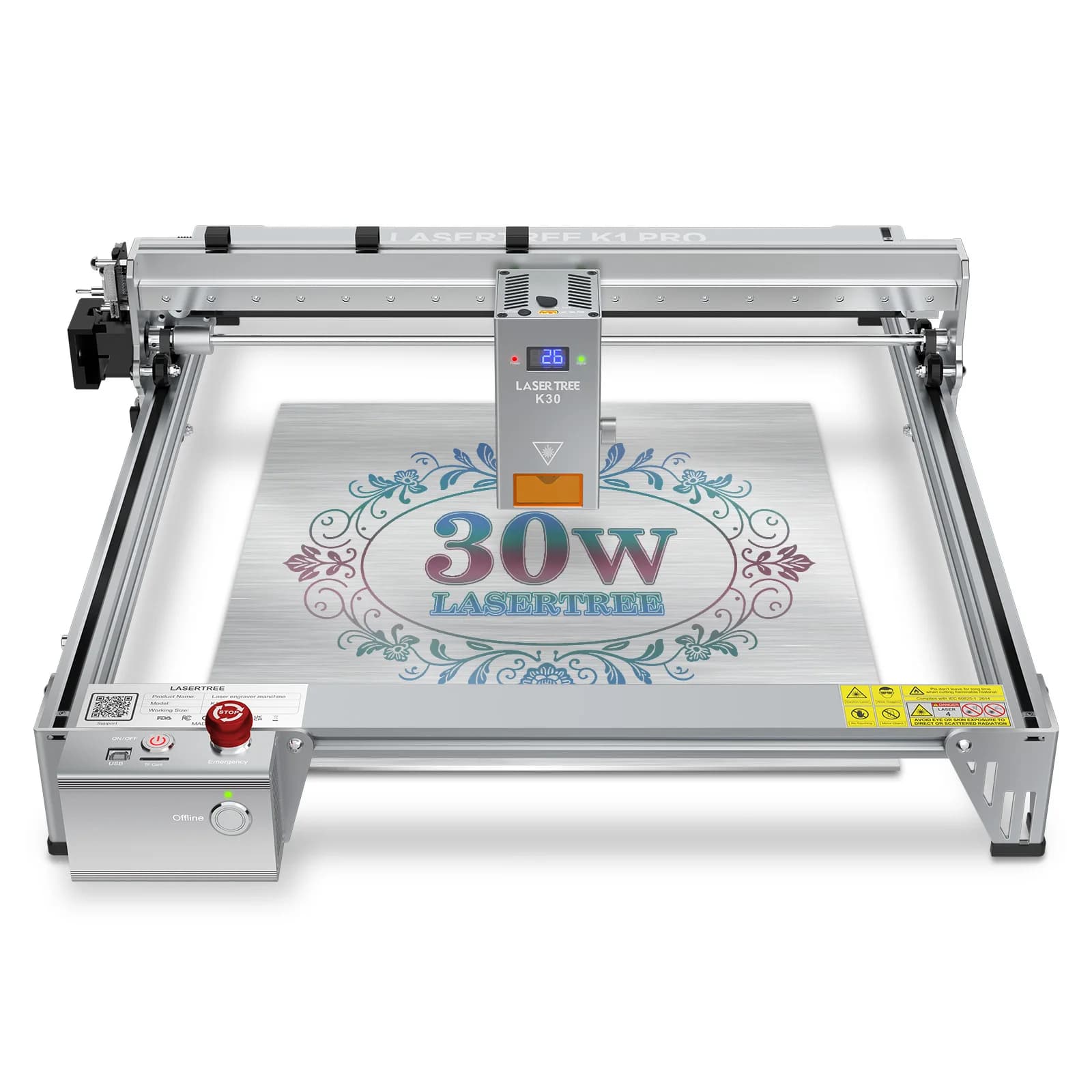 LASER TREE K1 PRO CNC/Stampante Laser da Tavolo 30W, Macchina per Incisione e Taglio 3D ad Alta Velocità per Legno e Argento