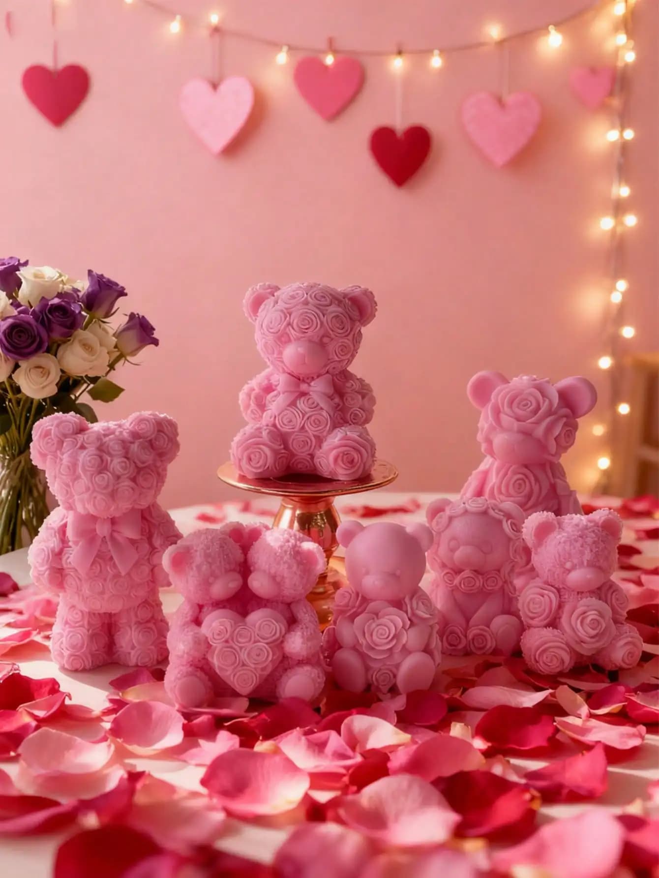 Stampo per candela con orso rosa fai-da-te Stampo in gesso ceramico - Stampo in pietra per diffusore di fragranze fatto a mano per la decorazione della cena a lume di candela di nozze