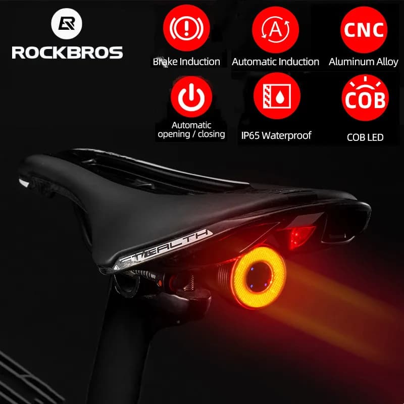ROCKBROS IPx6 Bicycle LED Light Waterproof USB Charging Rear Light Q5 Electric Flashlight Automatic Brake Detection Intelligent Rear Light