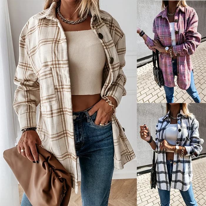 Wih Hot Sale Autumn Winter Loose Casual Retro Plaid Long Sleeve Shirt Jacket Women's Style Courtly Brand Yang Jing Polyester ...