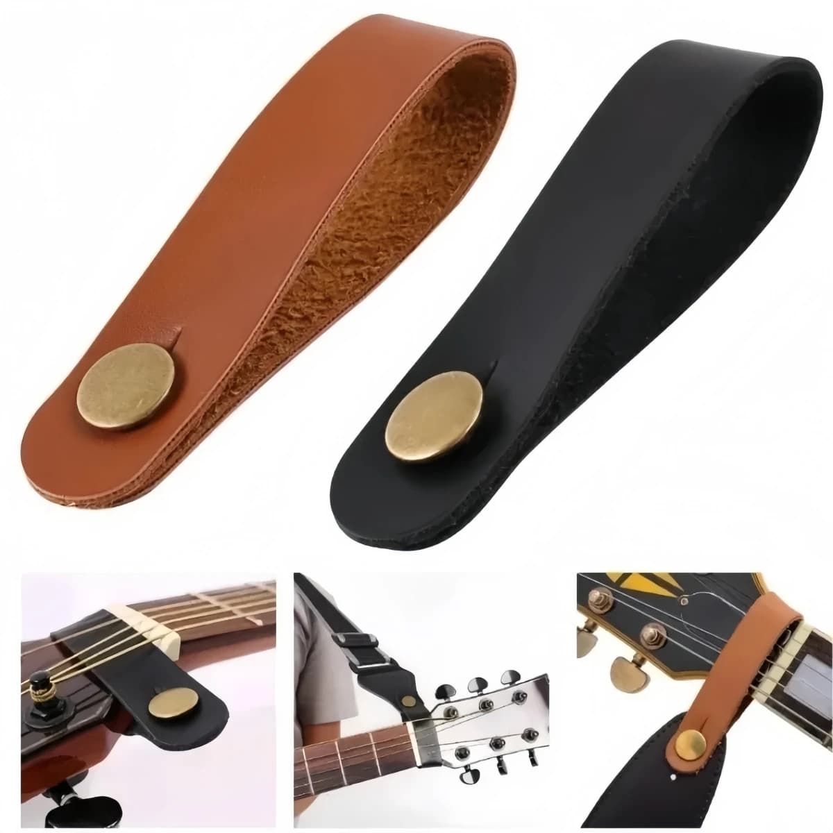 Miwayer Cinghia di Sicurezza per Chitarra, Supporto in Pelle con Bottone, per Ukulele, Basso, Chitarra Acustica, Accessori Durevoli