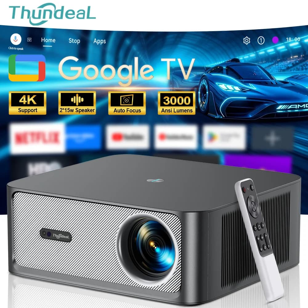 ThundeaL TD98Pro Proiettore Ufficiale Autorizzato Google Android TV ATV GTV 4K Full HD, TD98 Pro Proiettore 3D WiFi per Home Cinema