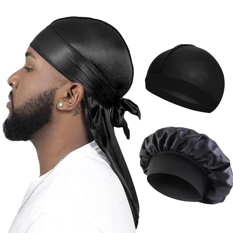 3 PEZZI/LOTTO Durag in Raso per Uomo, Cappello da Pirata con Coda Lunga, Fascia per Capelli, Turbante, Cappello a Cupola, Cappello per Parrucca Unisex, Elastico, Bonnet in Raso
