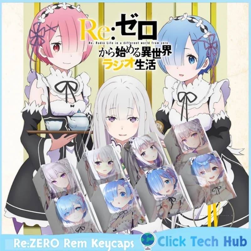 Re:ZERO Rem Ram Copritasti Copritasti a tema anime 4 tasti Altezza ciliegia PBT Copritasti tastiera meccanica a sublimazione termica a cinque lati