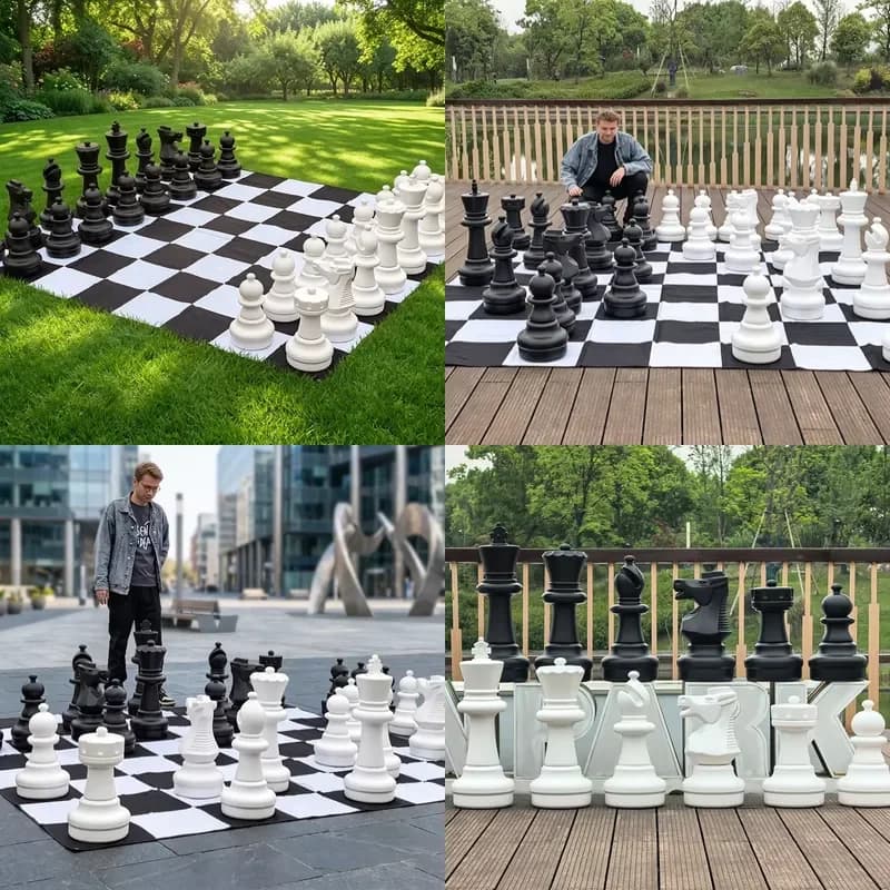 64cm King Giant Chess Set PE 2.6m Oxford Waterproof Foldable Board Garden Lawn School Outdoor Camping 25 Inch Life Size