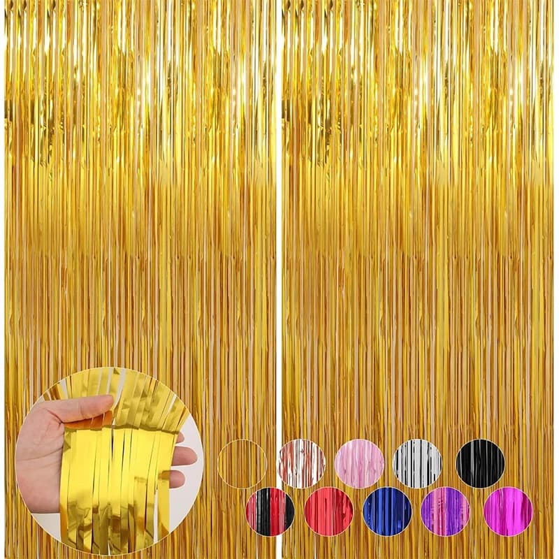 2 meter Glitter Gold Tinsel Frange Foil Curtain Birthday Wedding Decoration Adult Anniversary Decoration