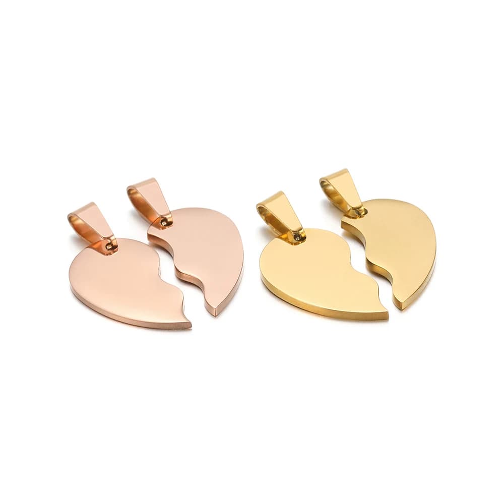 2 pezzi/set in acciaio inossidabile color oro con cuore spezzato, bracciale, ciondoli, coppia di moda, ciondolo per collane di gioielli fai da te