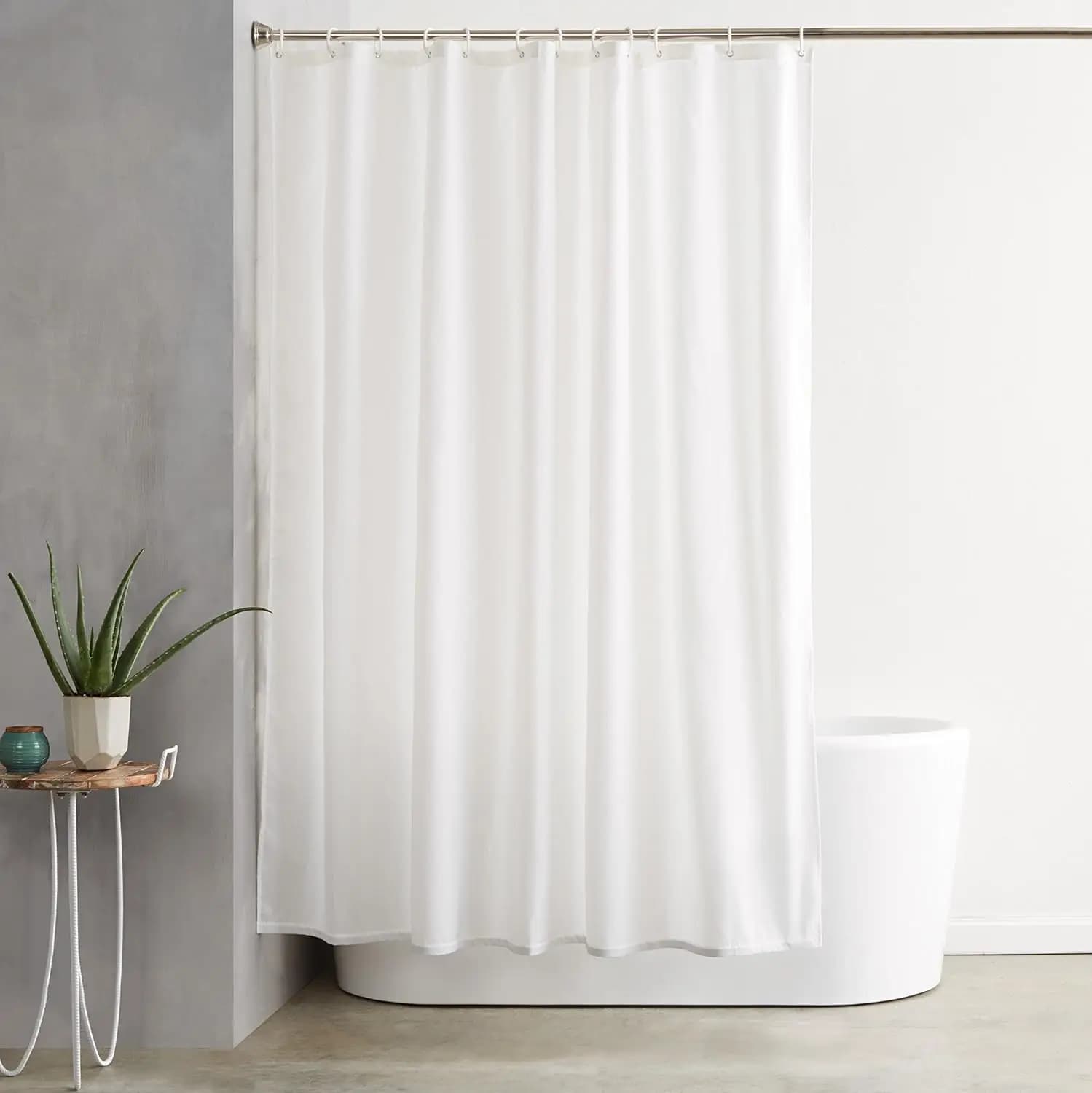 Bathroom Shower Curtain Water Repellent Fabric with Weighted Hem, Grommets & Hooks, Machine Washable, 72x72 White