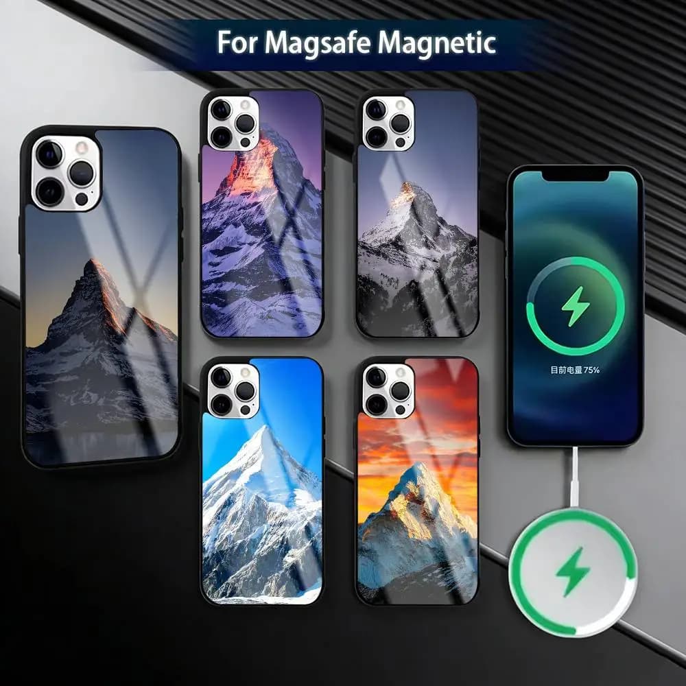 Cover per iPhone Zermatt Matterhorn Swiss Mountain per iPhone 17, 16, 15, 14, 13, 12, 11 Plus, Pro, magnetica per ricarica wireless MagSafe