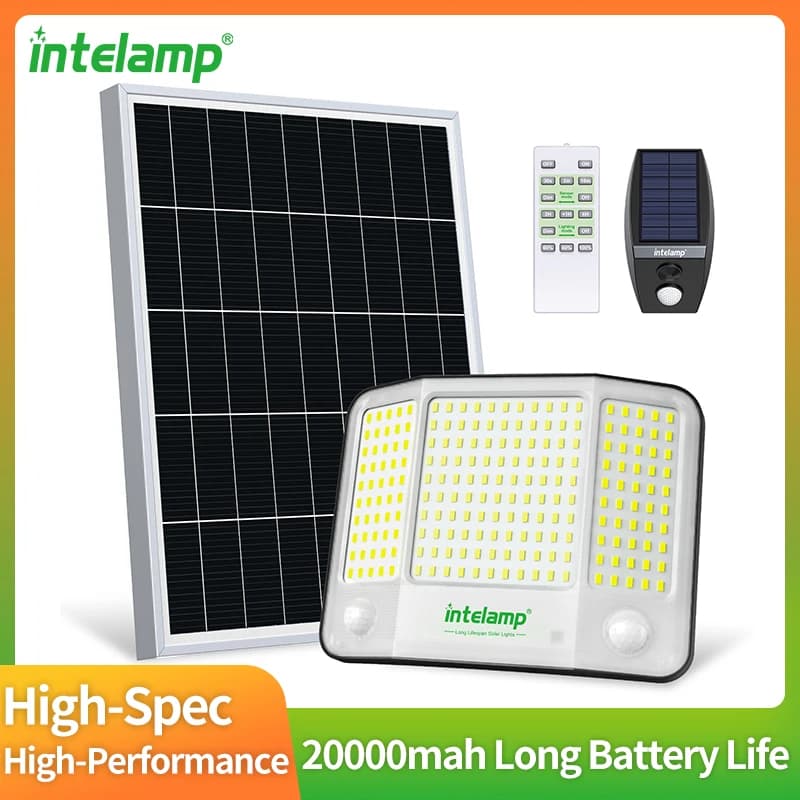 Lampada Solare di Sicurezza Intelamp 251LED per Esterni con Sensore di Movimento, Impermeabile, 3 Modalità, Luce da Parete per Giardino, Cortile, Garage