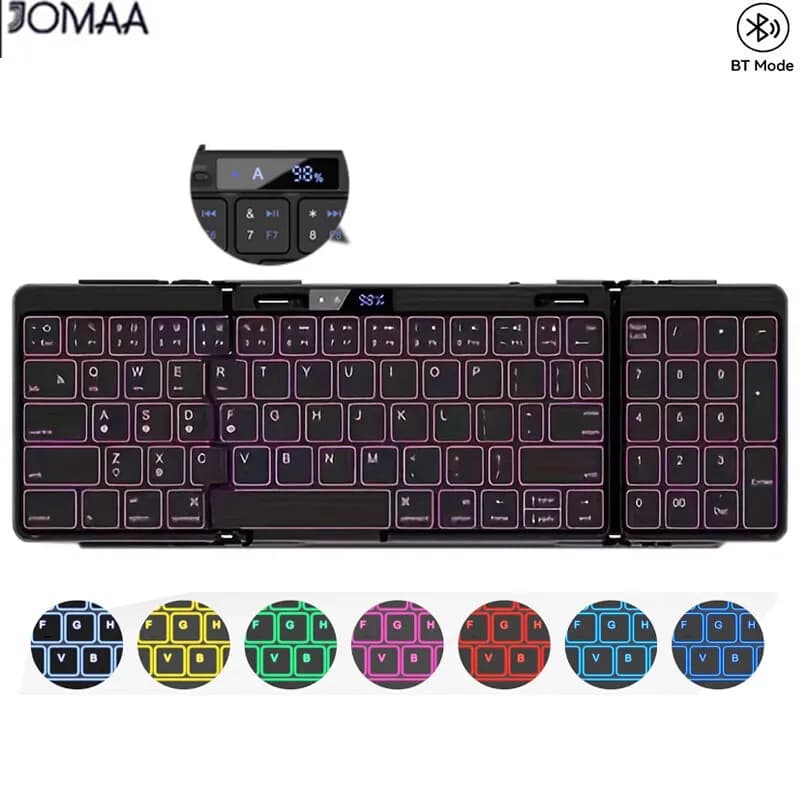 Tastiera Bluetooth pieghevole JOMAA con pad numerico Tastiera pieghevole retroilluminata RGB con schermo batteria per tablet Ipad Phone