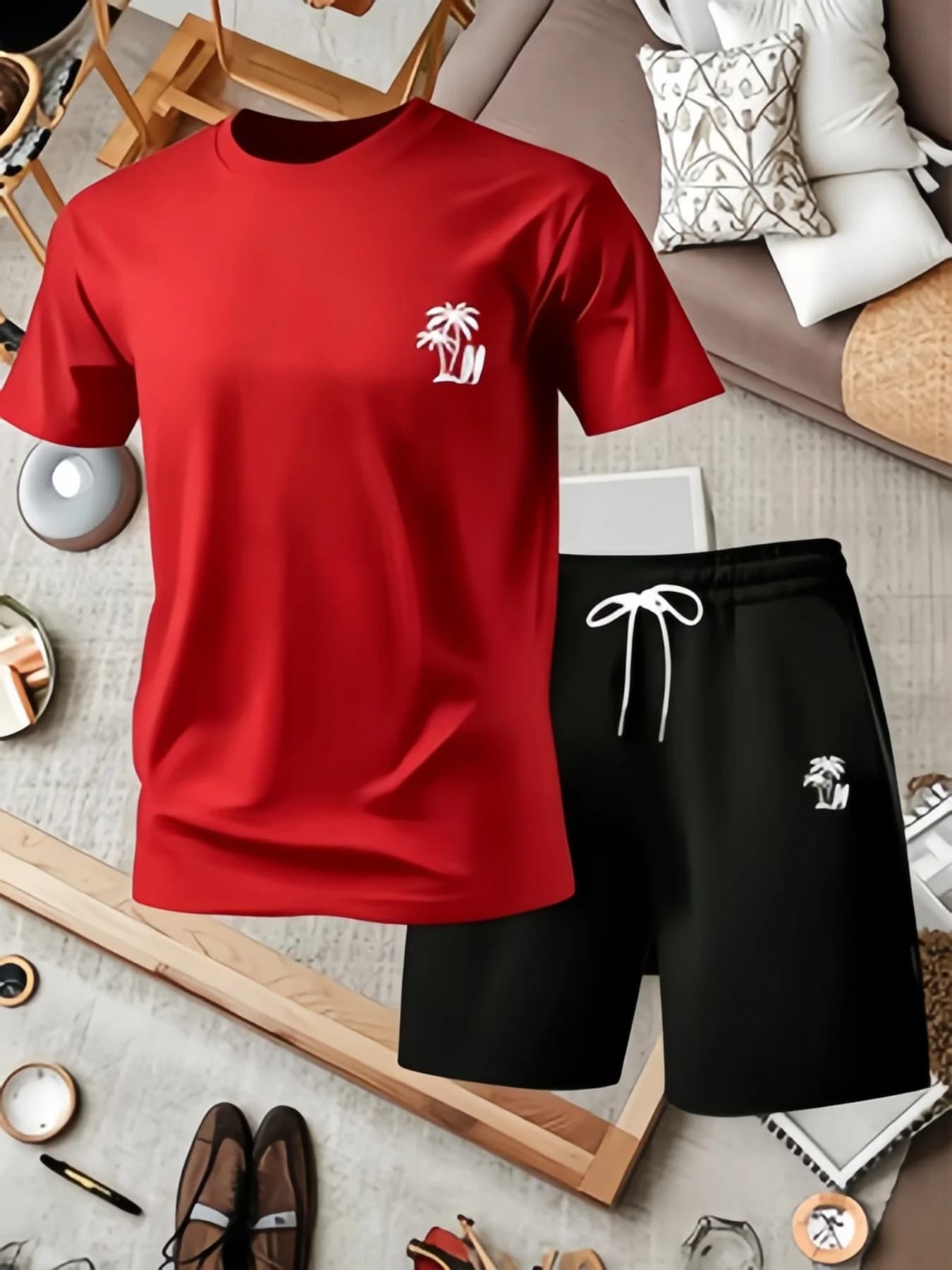 2026 Summer New Letter Printed Two Piece T-shirt and Shorts Loose Round Neck Breathable Half Sleeve Casual Fashion Brand