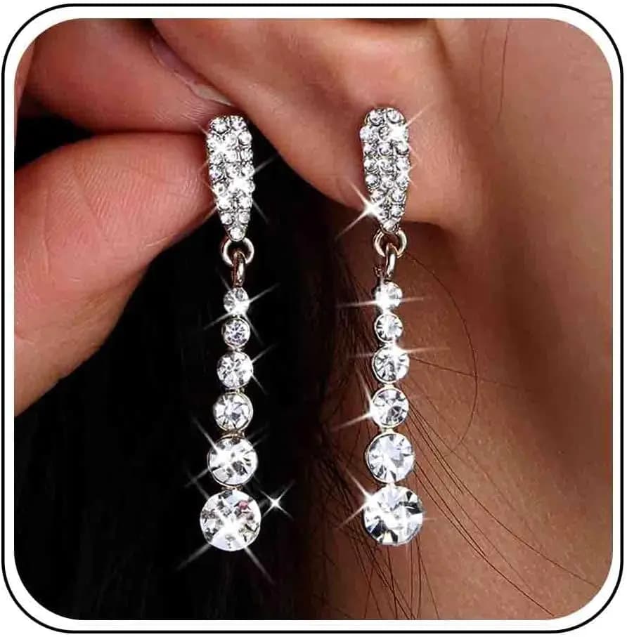 Orecchini Pendenti in Cristallo Dorato con Strass, Gioielli da Sposa Scintillanti in Zirconia Cubica per Donne