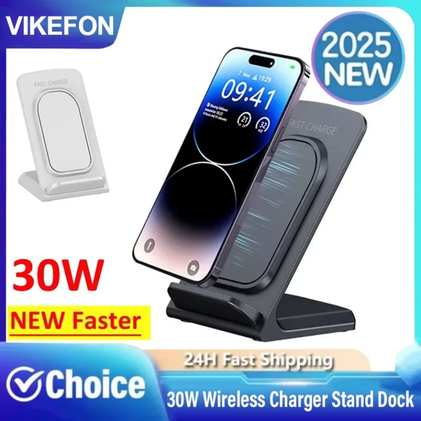 Supporto per telefono 30W Dock Supporto per caricabatterie wireless per iPhone 16 15 14 13 12 Pro Max Samsung S25 Xiaomi Stazione di ricarica rapida