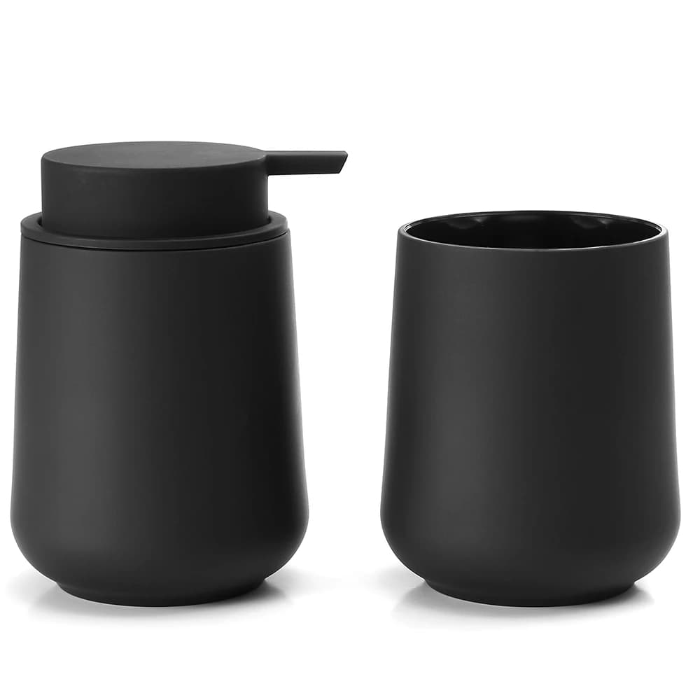 Set di accessori da bagno: dispenser di sapone e tazza in 2 pezzi per l'arredamento del bagno in nero opaco