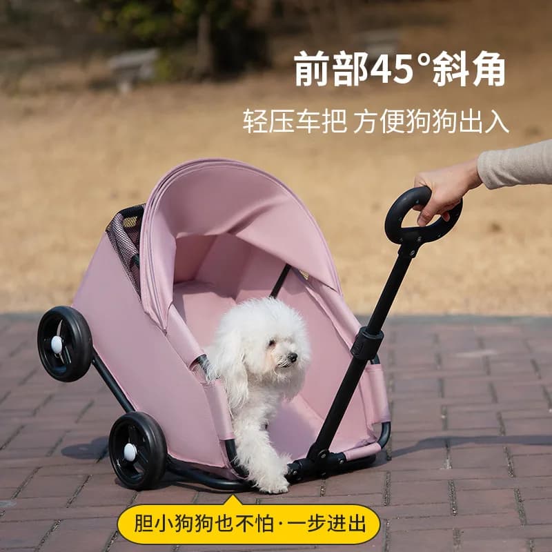 Passeggino per cani pieghevole a 4 ruote leggero 360 ° Carrello girevole Passeggino per animali domestici Passeggino da viaggio per animali domestici con copertura solare
