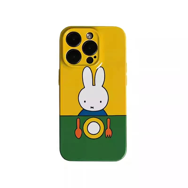 Miffy Rabbit Phone Case Kawaii Miffy Rabbit Flower Eating Cake Silicone Phone Case Suitable for Iphone 16 Promax Full Soft Shell