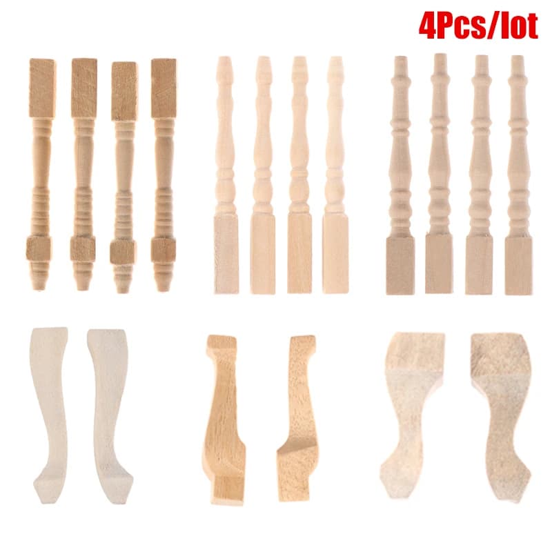4 pz/lotto 1:12 gamba da tavolo in legno per casa delle bambole mobili in miniatura accessori per casa delle bambole fai da te simulazione piedini da tavolo modello giocattolo per casa delle bambole