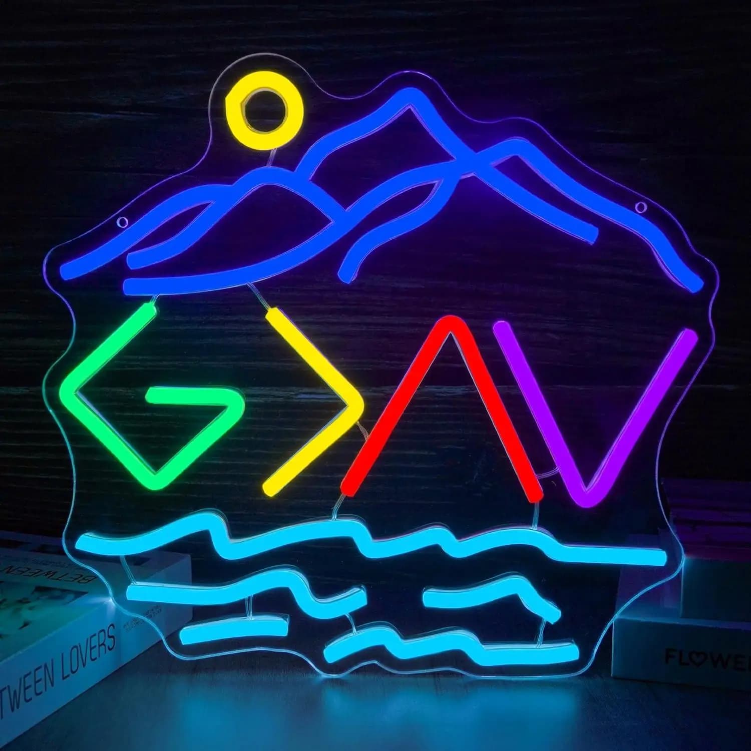 Insegna al neon LED con scritta 'Dio è più grande delle altezze e delle basi', decorazione da parete alimentata tramite USB, a tema cristiano, regalo per la casa.