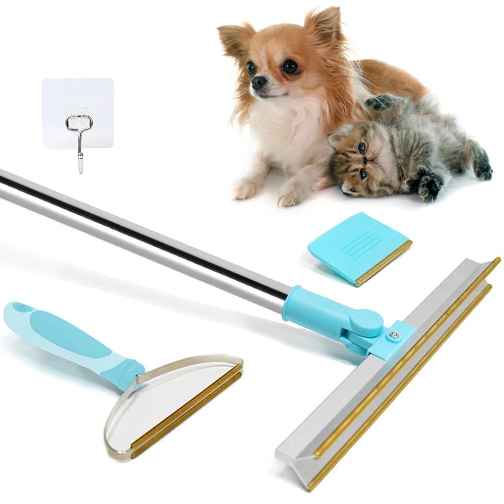 Set di rimozione dei peli di animali domestici rastrello per tappeti per la rimozione dei peli di animali domestici manico lungo regolabile scopa per peli di cane e gatto rimozione riutilizzabile della lanugine di pelliccia