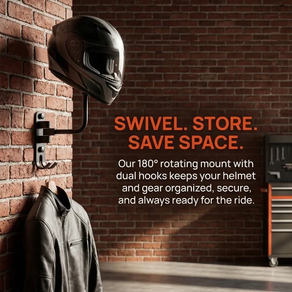 Supporto per Casco in Lega di Alluminio e Acciaio Inossidabile Premium 180 ° Supporto Girevole da Parete per Attrezzatura da Bici, per Casa e Garage, Regalo per Ciclisti