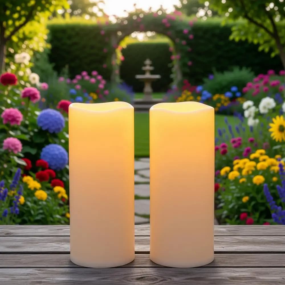 Grandi Candele da Esterno Impermeabili Ricaricabili a LED per Patio, Portico e Decorazioni - Set di 2 in Bianco Avorio