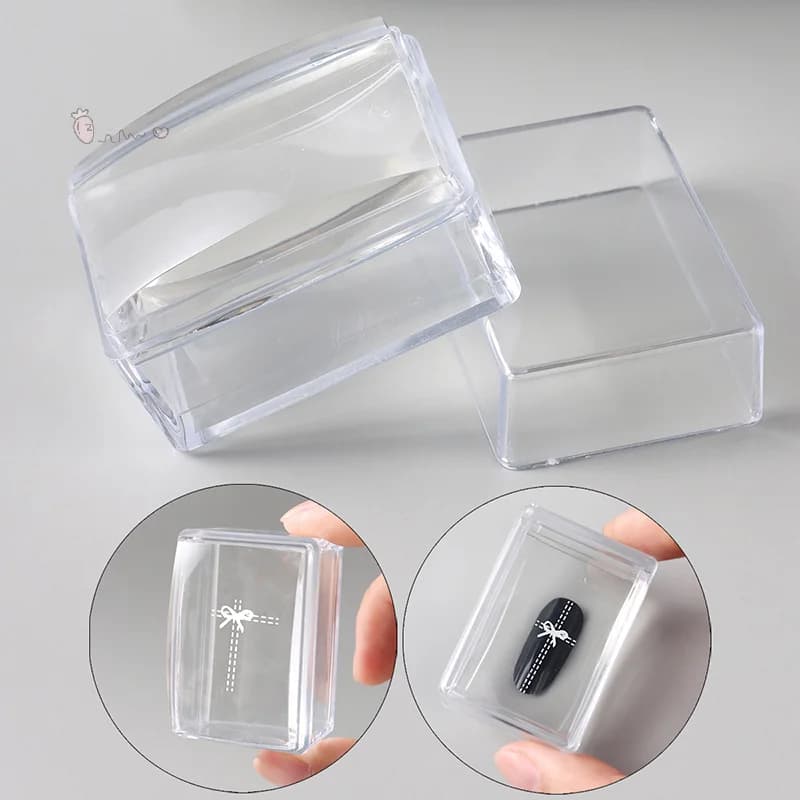Timbro per Nail Art Trasparente Rettangolare con Raschietto, Strumento di Trasferimento con Testa in Silicone, per Stamping Rapido e Preciso, Manicure French