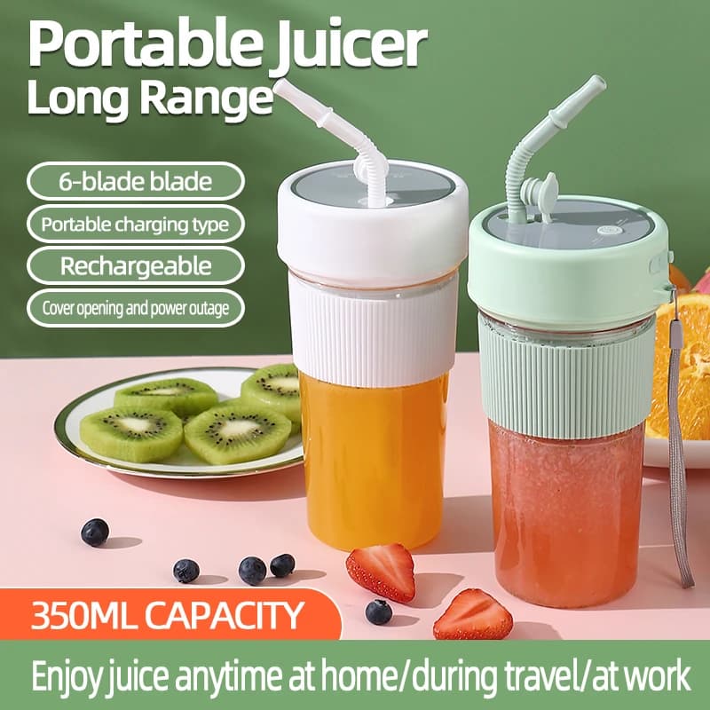 Frullatore Elettrico Portatile USB Ricaricabile con Coperchio e Cannuccia, Mini Frullatore Wireless per Frullati e Smoothie, Ideale per Viaggi e Ufficio
