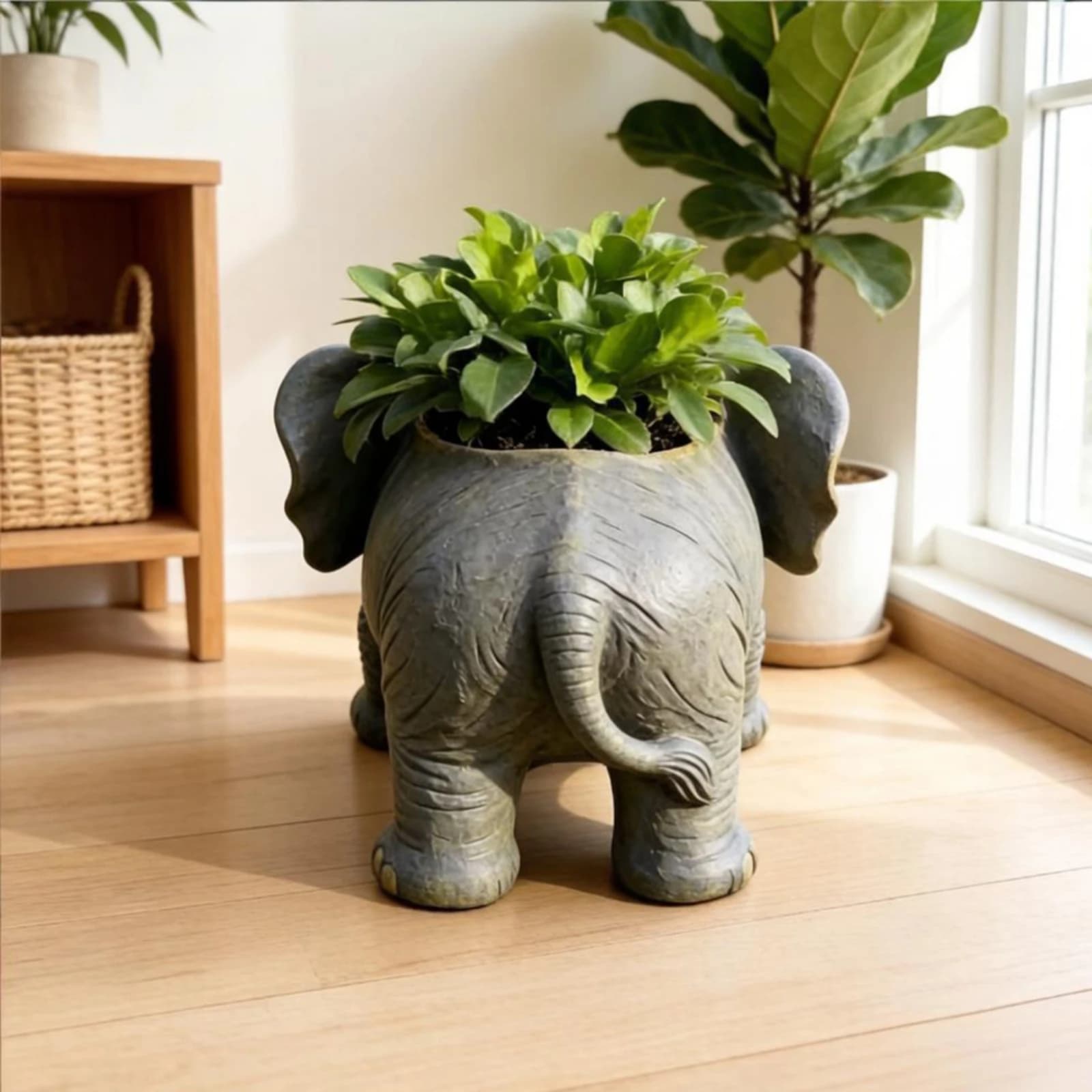 Resin Elephant Planter 3D Sculpted Elephant Planter Figurine Decorative Home Decor Cute Design
