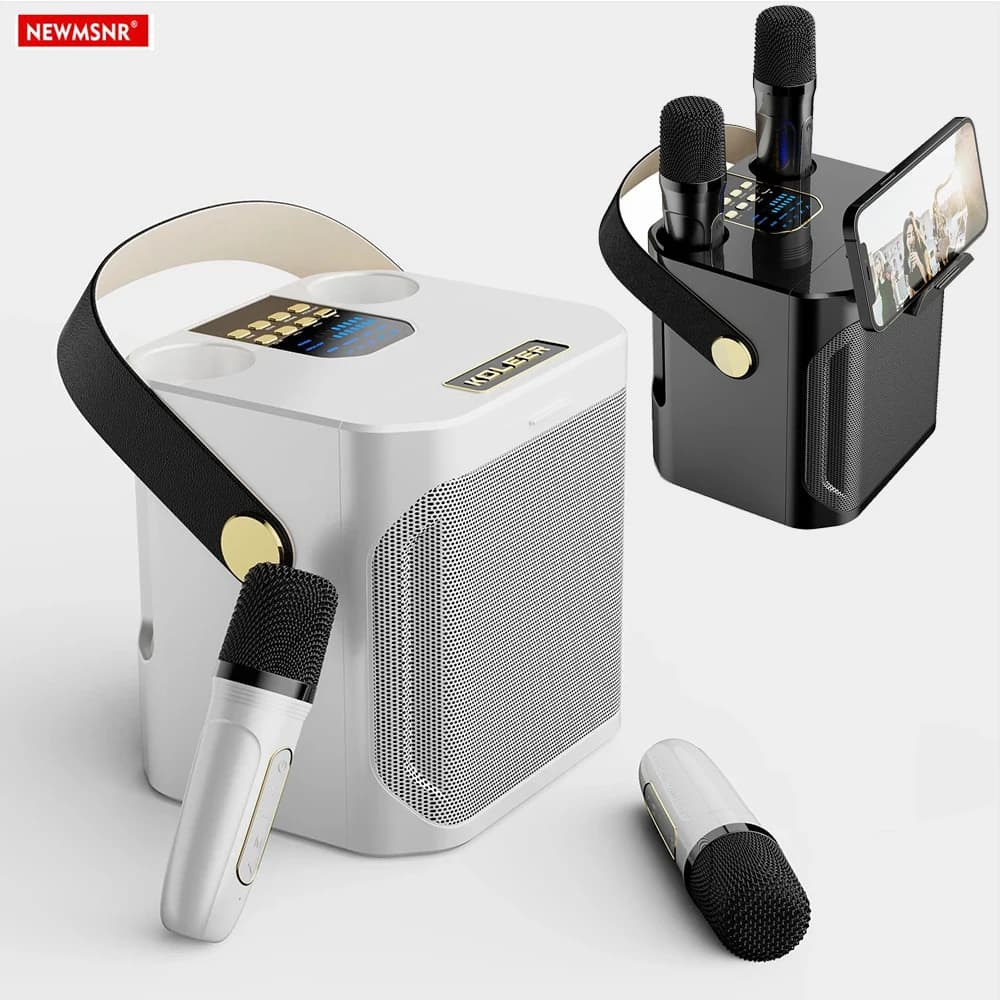 Altoparlante Bluetooth Karaoke ad alta potenza Subwoofer wireless impermeabile surround stereo portatile a 360 gradi con lettore musicale Boombox a 2 microfoni