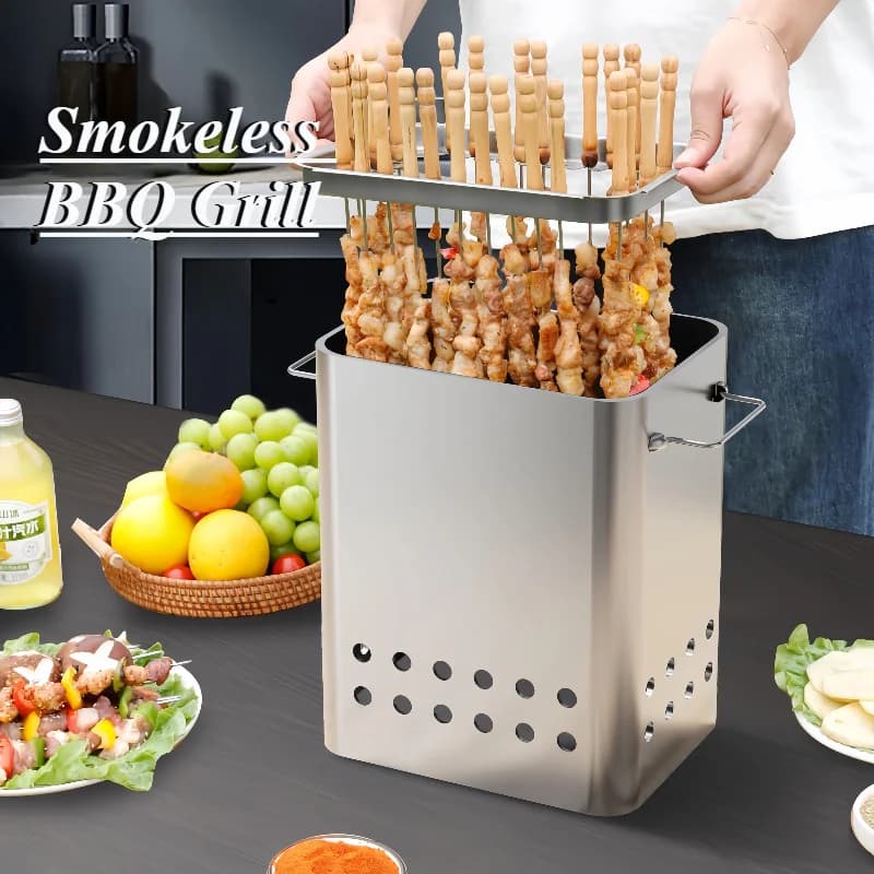 Smokeless Indoor Electric Grill Portable Tabletop Korean BBQ with Non-Stick Surface, Dual Zone Cooking for Family Party, Camping