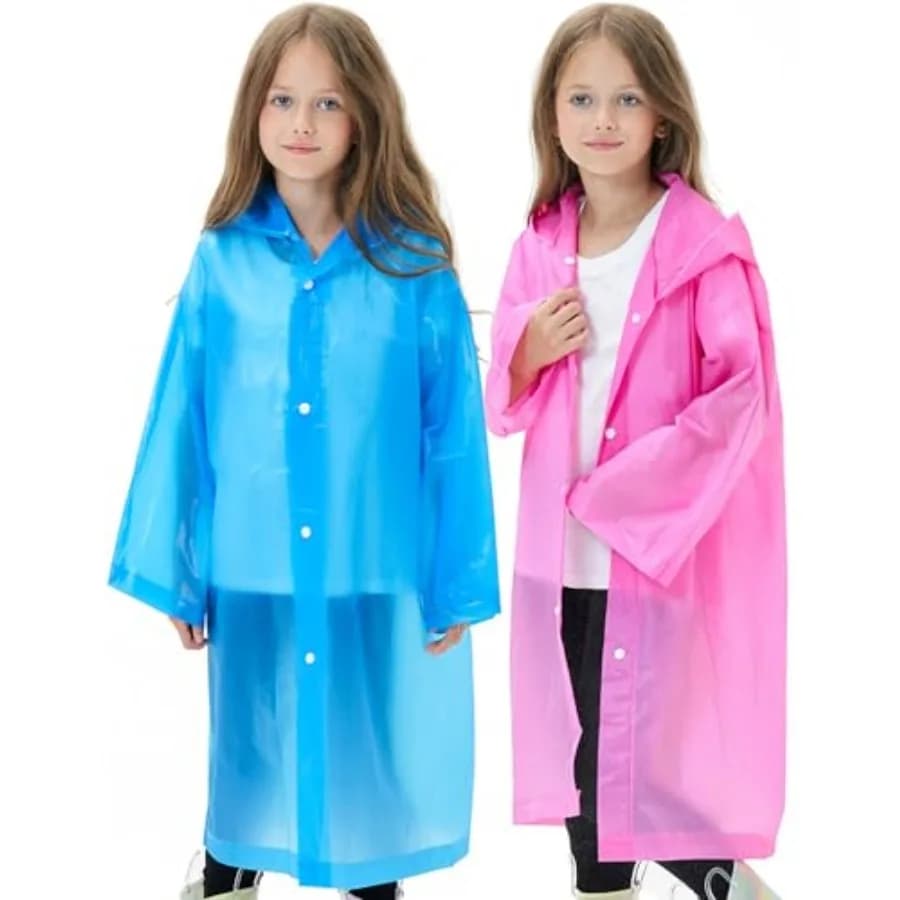 2 Pack Reusable Waterproof Raincoat EVA Emergency Rain Ponchos One Size Rain Jacket for,Boys and Girls