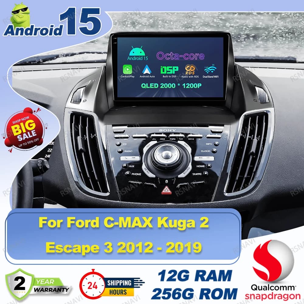 Android 15 Autoradio For Ford C-MAX Kuga 2 Escape 3 2012 2013 2014 - 2019 W213 Obd2 Auto Scanner Golf Mk4