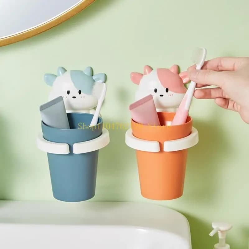 Set portabicchieri per spazzolino da denti con animali dei cartoni animati, portapenne montati a parete per la casa, camera da letto, bagno, portaoggetti per tazze di lavaggio, Capodanno Gi