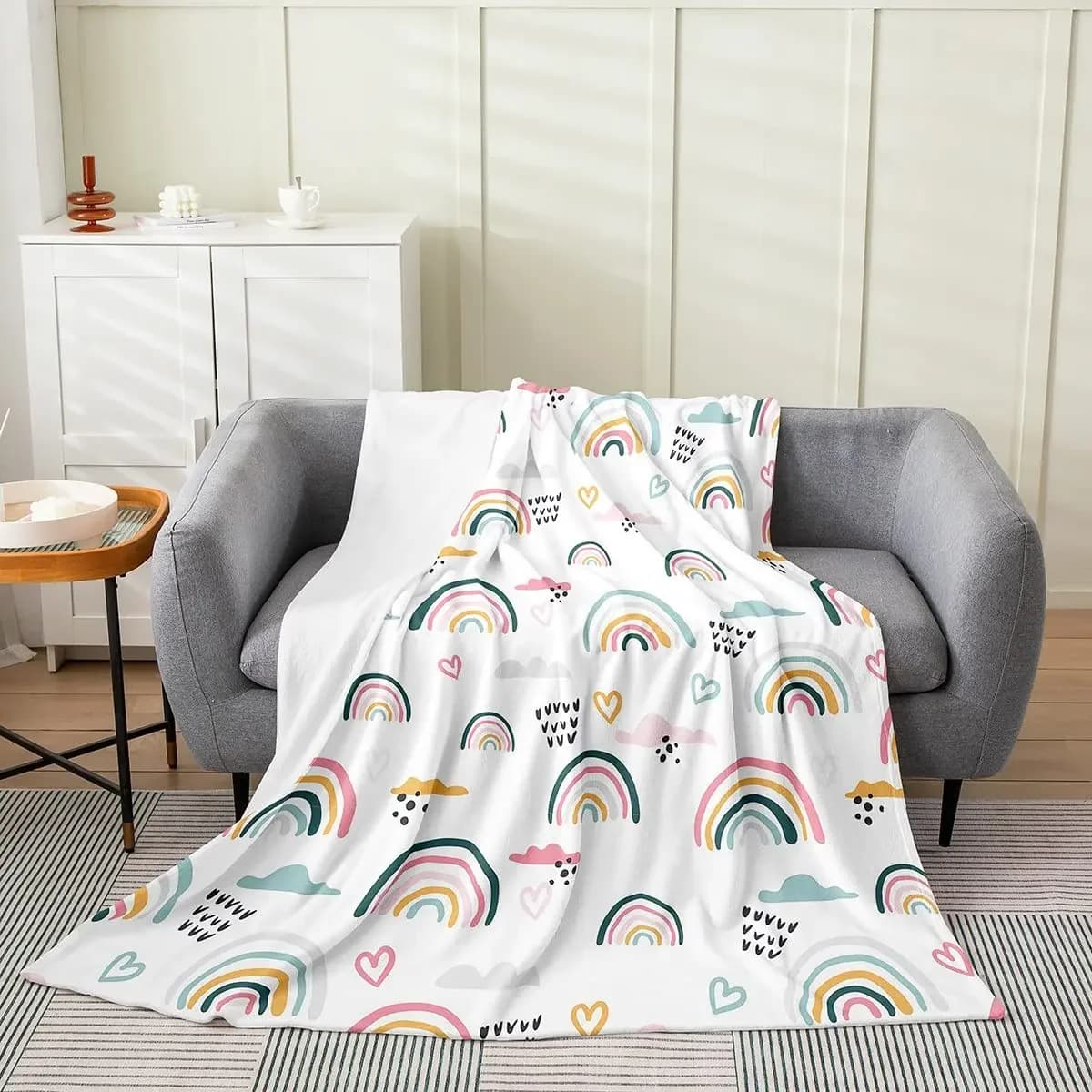 Coperta Arcobaleno Boho per Bambini, Morbida e Accogliente in Flanella, Coperta Soffice per Ragazze, Regalo di Compleanno, Decorazione per Divano