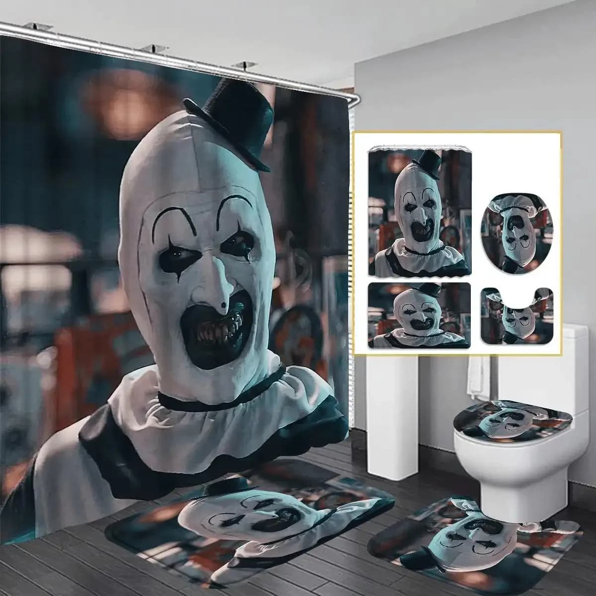 Set di tende da doccia Fear 1 con 12 ganci - Tenda da doccia e tenda a forma di U - Set decorativo per bagno con motivi a cartoni animati, il regalo ideale per amici