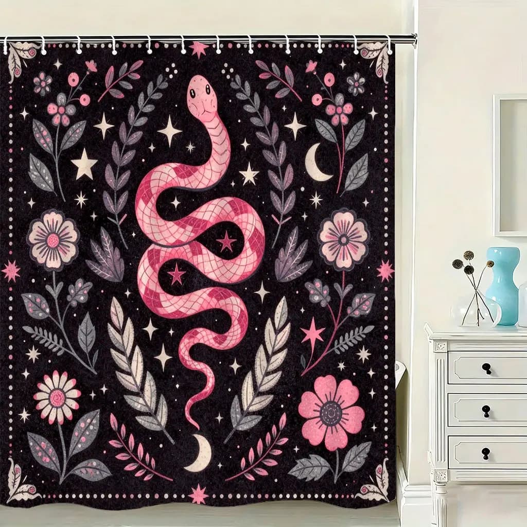 Tenda da doccia floreale con stampa digitale 2D in poliestere, decorazione per il bagno con ganci, 72x72 pollici