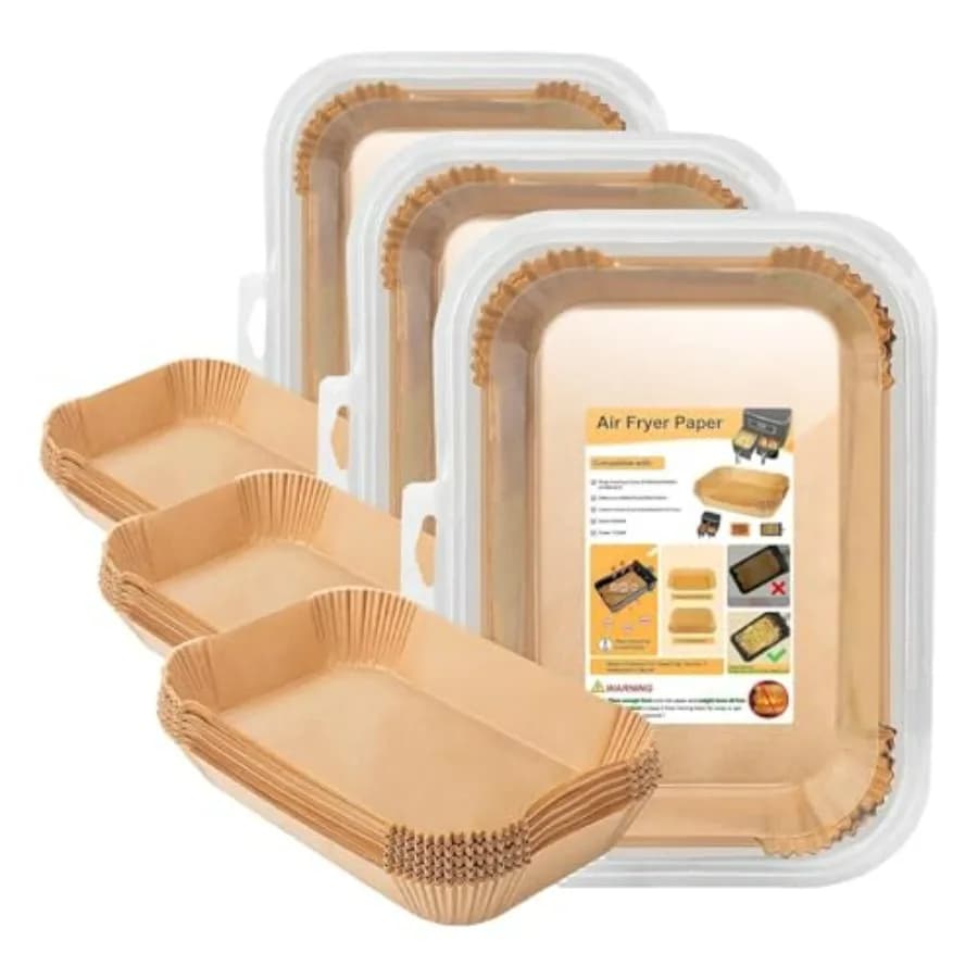 Fogli di carta da forno rettangolari usa e getta per friggitrice ad aria Ninja a 2 cestelli, 100 pezzi, antiaderenti per alimenti, 8.6x5.5'' (confezione)