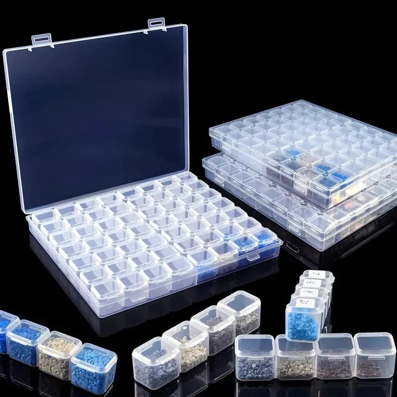 Plastic beads box with 28/56 grids, transparent container for diamond painting, beads, jewelry, nail art, DIY accessories