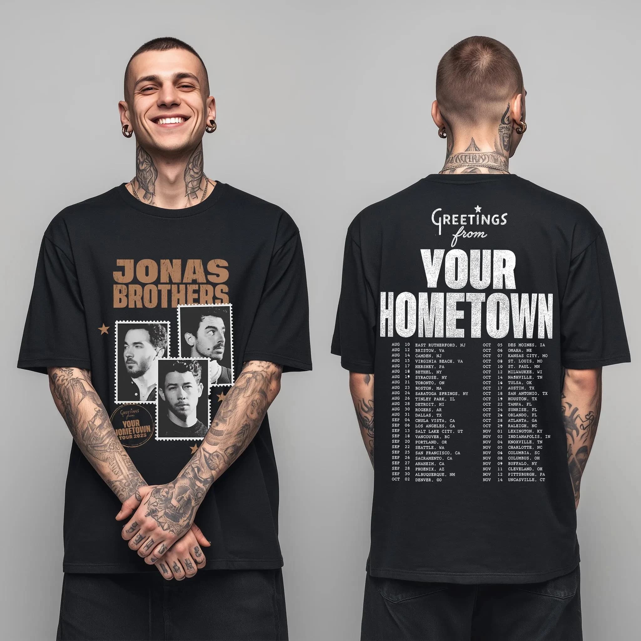 T-shirt con Stampa Grafica del Gruppo Pop Rock Jonas Brothers, Magliette in Cotone con Collo Tondo per Uomo e Donna, Nuova Moda Streetwear Oversize